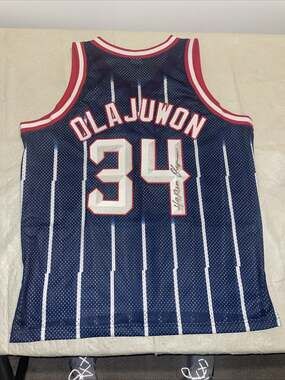 Authentic Hakeem Olajuwon Houston Rockets Jersey Starter Mens 52 Auto NBA Clean